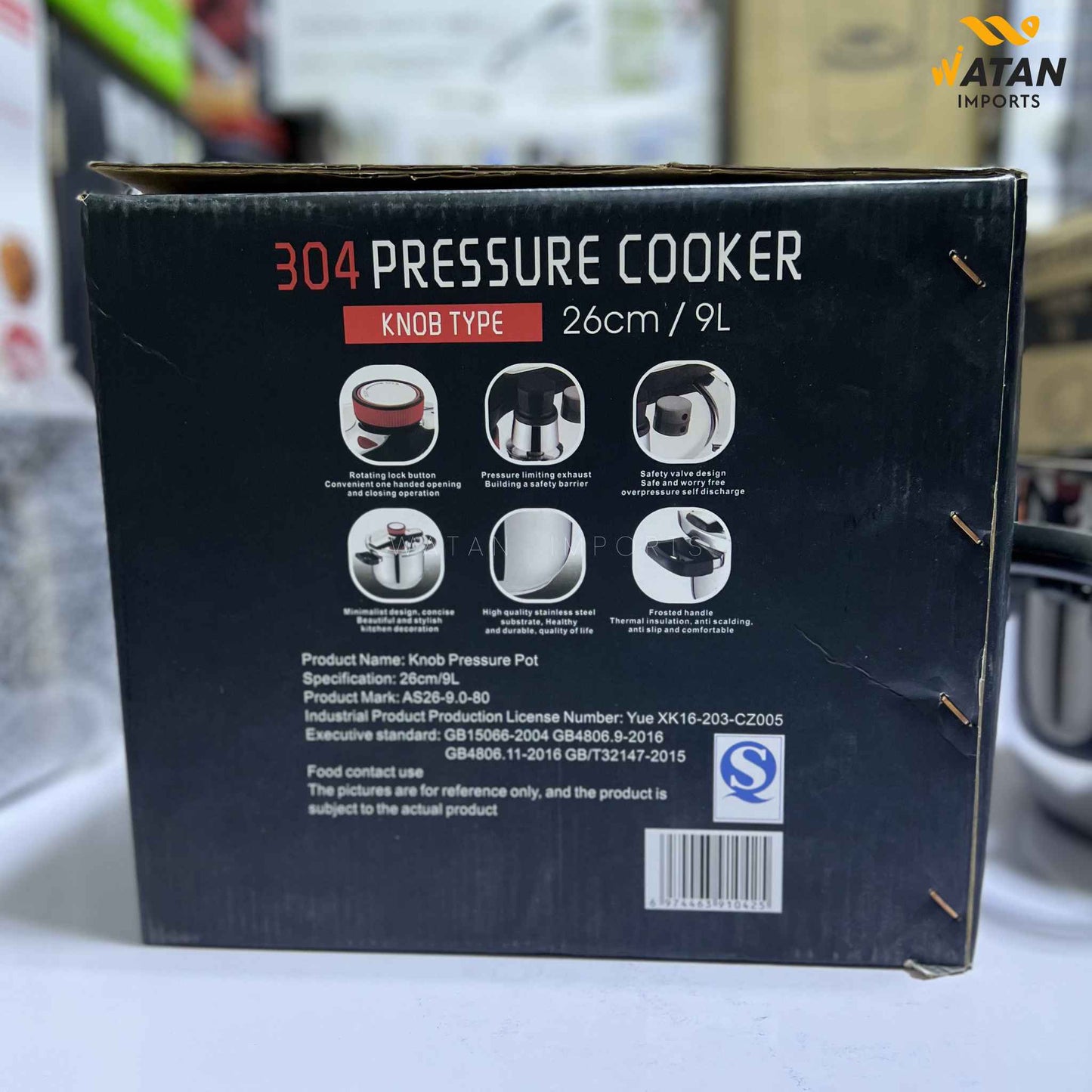 304 Stainless Steel Pressure Cooker 9L 26cm Knob Type | Heavy-Duty Induction & Gas Compatible Pressure Pot