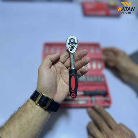 46 pcs Socket Wrench Set 1/4'Drive Metric Mechanic Tools Kit Bit Ratchet Sockets with Extension Bar for Automotive, Car, Bike, Household and Auto Repairing with Storage Case