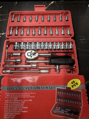 46 pcs Socket Wrench Set 1/4'Drive Metric Mechanic Tools Kit Bit Ratchet Sockets with Extension Bar for Automotive, Car, Bike, Household and Auto Repairing with Storage Case