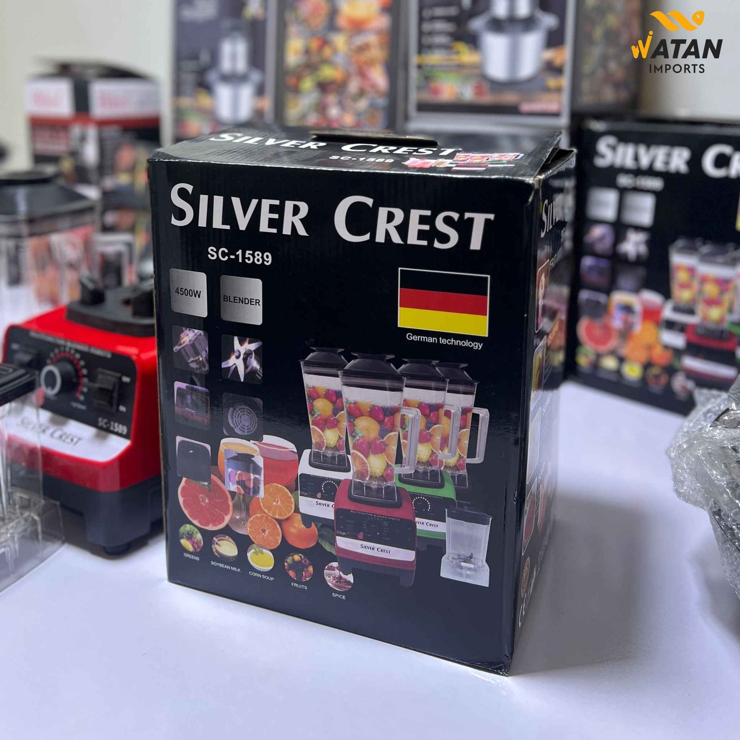 Silver Crest Heavy Duty German Powerful Blender 2 in 1 4500 Watts Power Full Motor 2.0l Large Capacity Unbreakable Jug and 600ml Chopper Multifunctional Blender for Smoothie Milkshake Juicer Ice Crusher Electric Grain Grinder 15 Rotating Speeds, Red