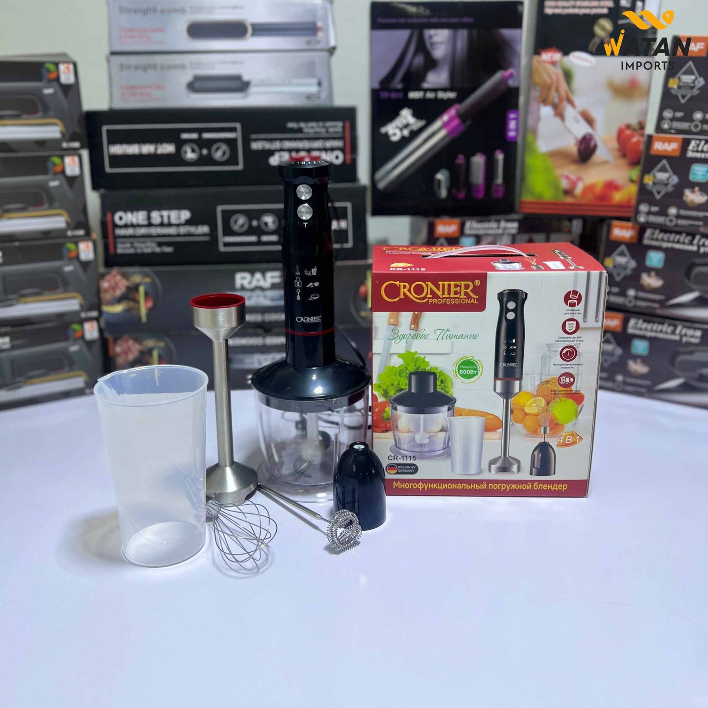 Cronier 4-in-1 Hand Blender | Multipurpose Stick Blender with Chopper, Whisk & Beaker – Powerful Kitchen Appliance