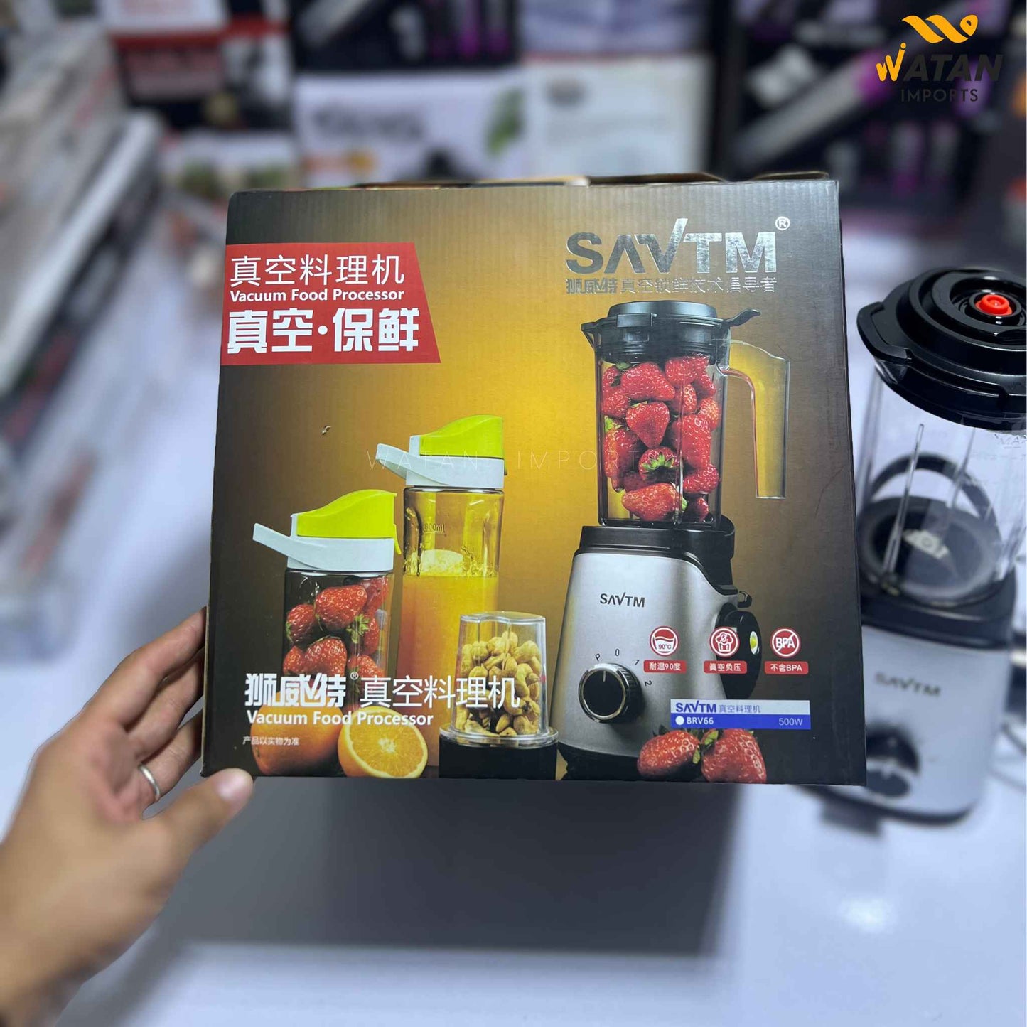 SAVTM 2 in 1 Blender & Grinder | 500W Motor | 2 BPA-Free Cups | Vacuum Cup Processor