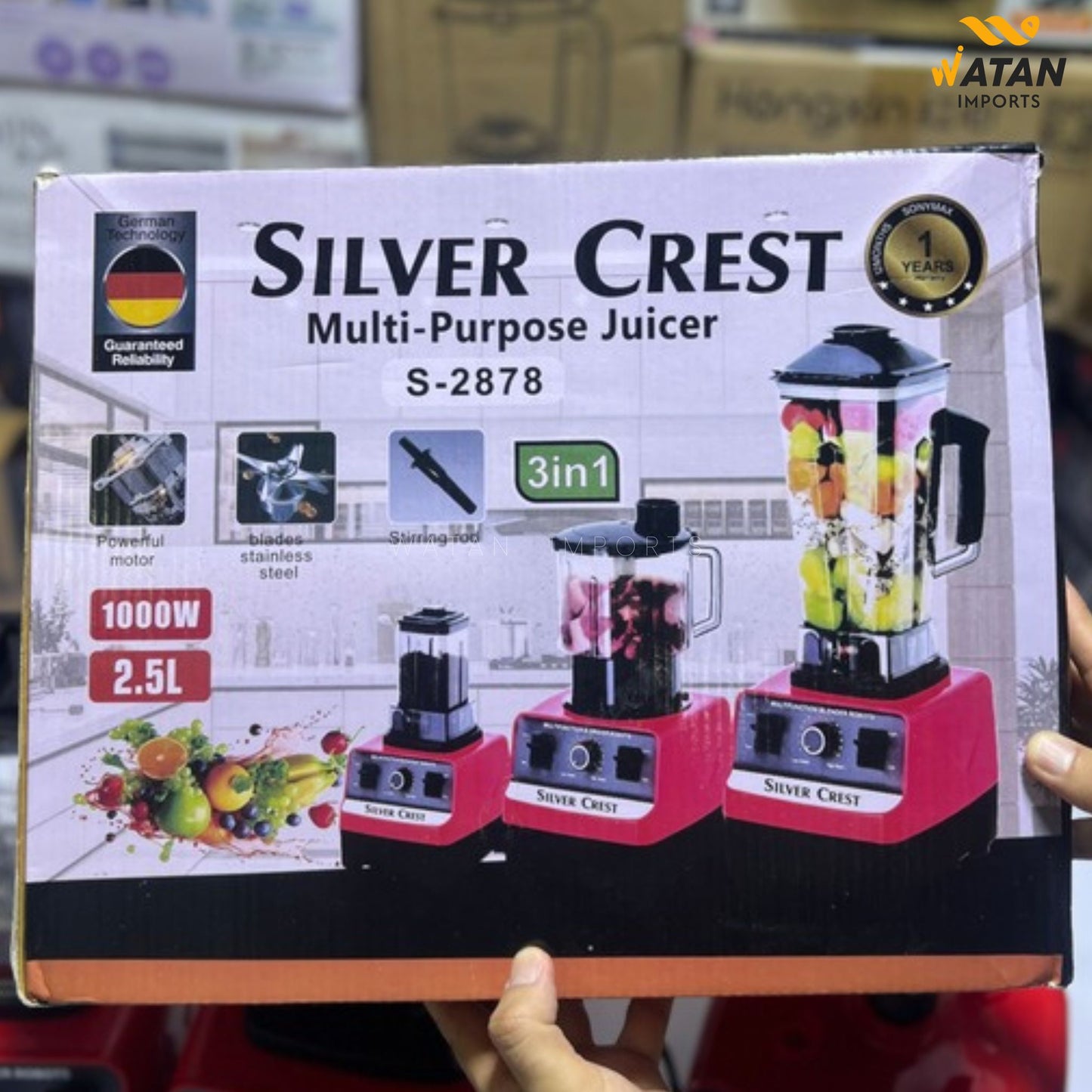 Silver Crest 3-in-1 Juicer Blender | Multi-Purpose Juicer, Grinder & Chopper | 3 Plug & 1 Year Warranty
