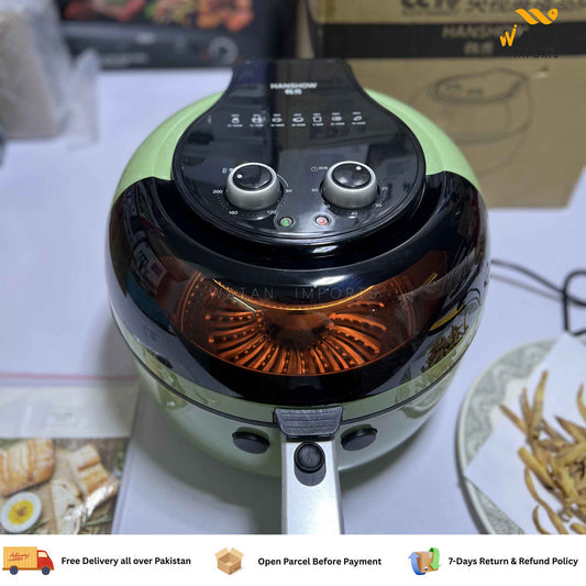 HANSHOW 8L 3D Rotating Air Fryer – 360° Hot Air Circulation, Digital Touch Control, Oil-Free Cooking Machine
