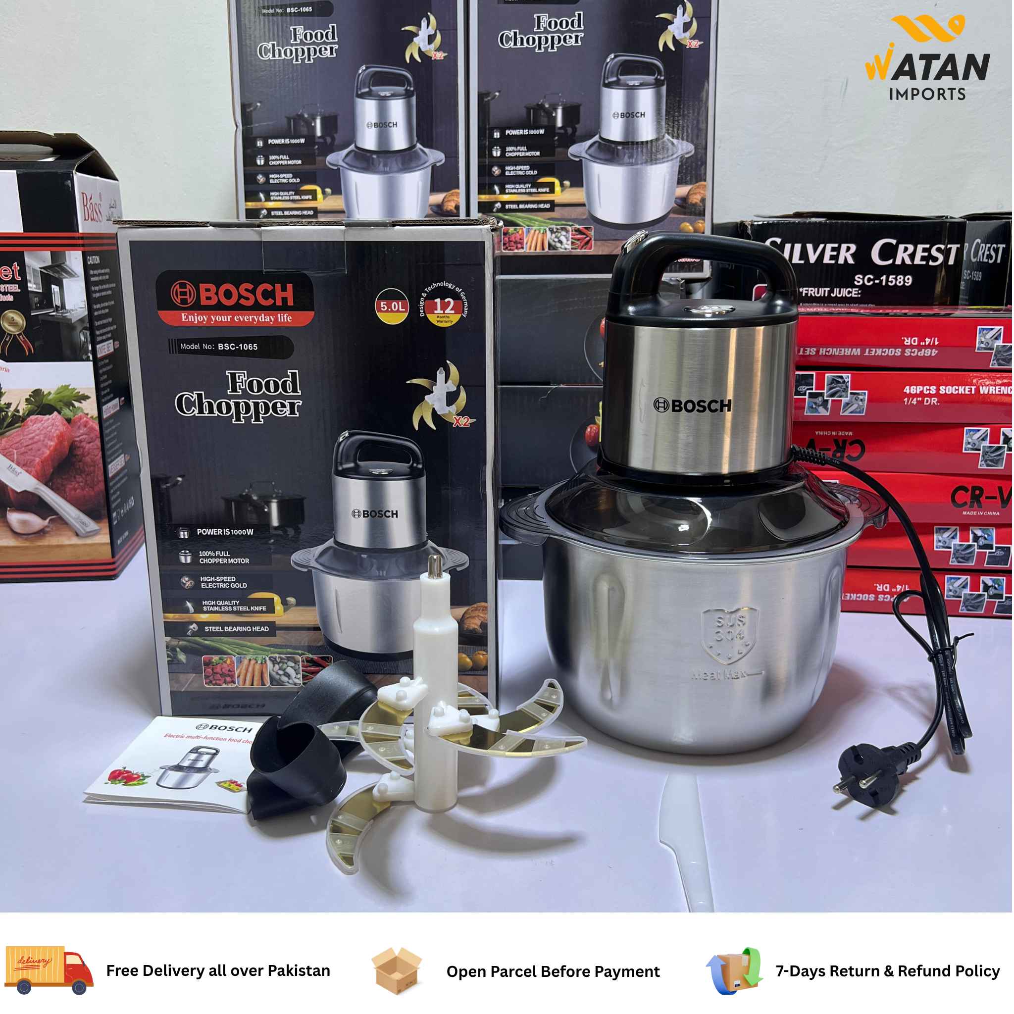 Bosch 1000W Heavy-Duty Chopper – Solve Tough Meat, Onion & Vegetable Chopping in Seconds | 5L Stainless Steel Bowl