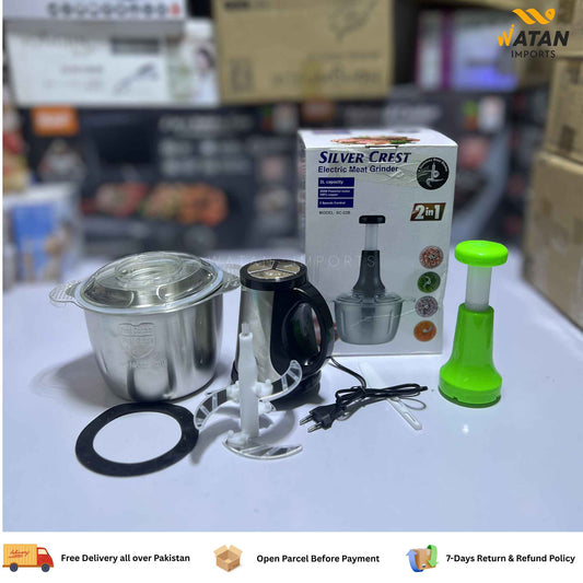 Silver Crest 2 in 1 Chopper – 3L Stainless Steel Bowl | 300W Powerful Motor | Electric + Manual Shaft