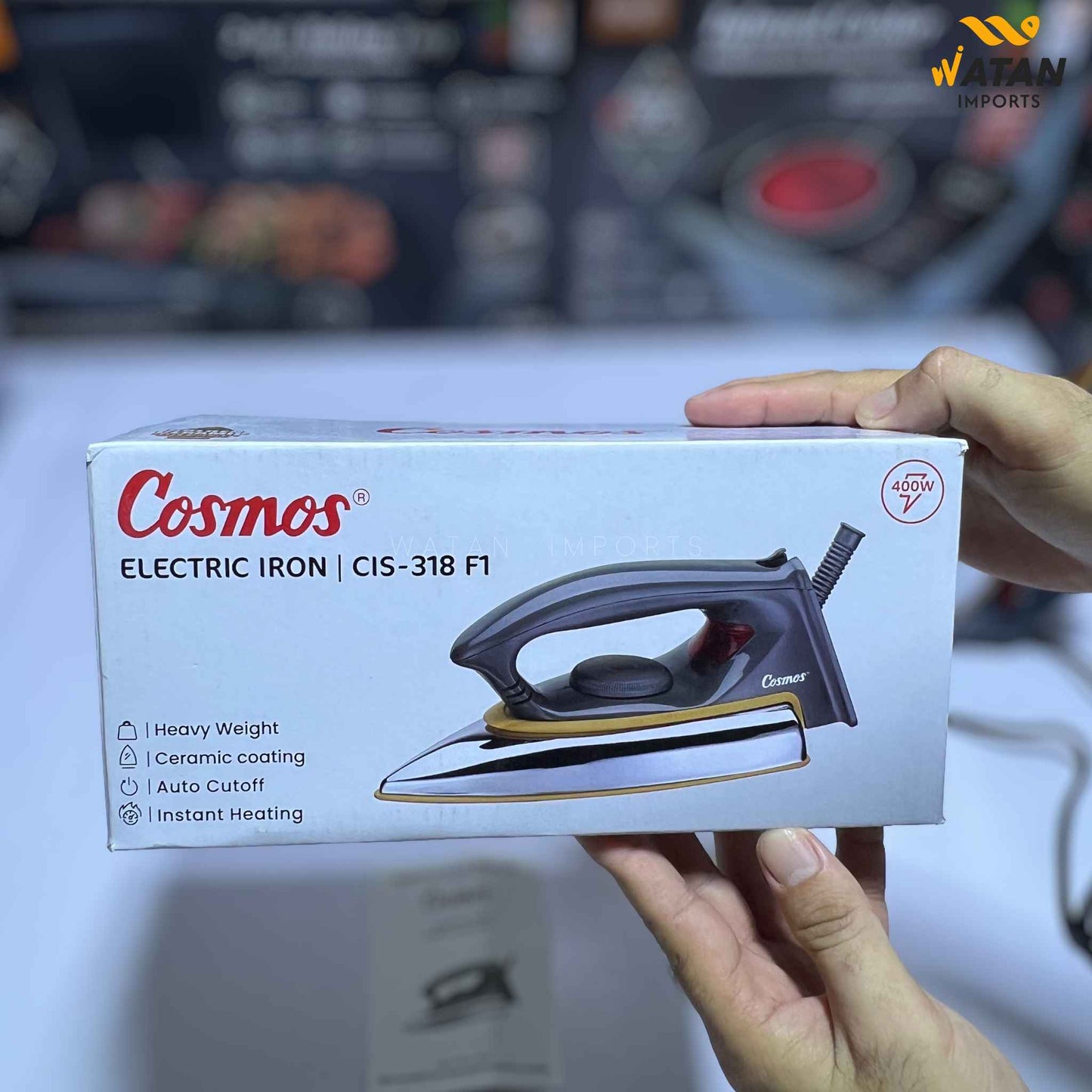Cosmos Dry Iron 400W – Golden Non-Stick Sole Plate, Instant Heat & Auto Cut-Off