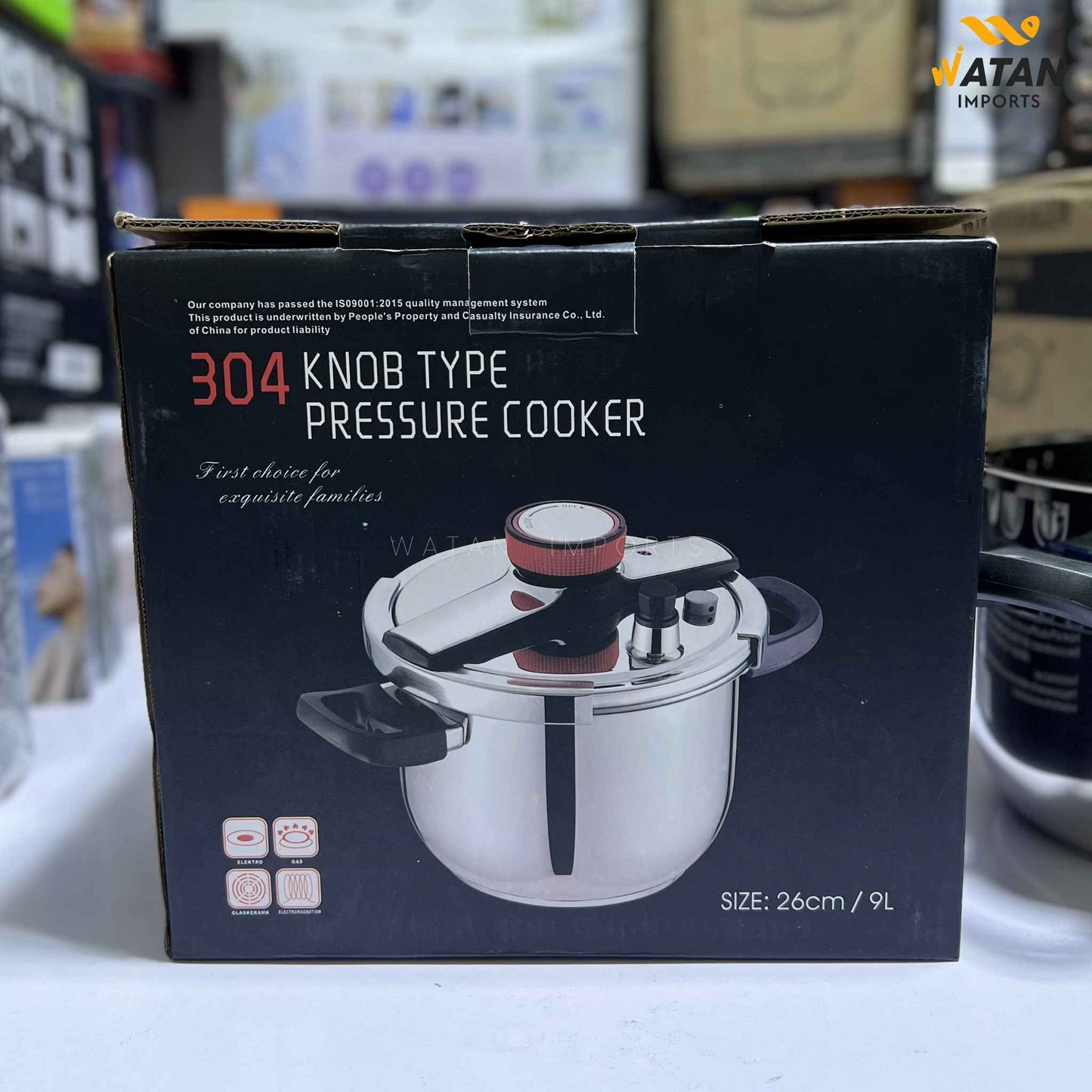 304 Stainless Steel Pressure Cooker 9L 26cm Knob Type | Heavy-Duty Induction & Gas Compatible Pressure Pot