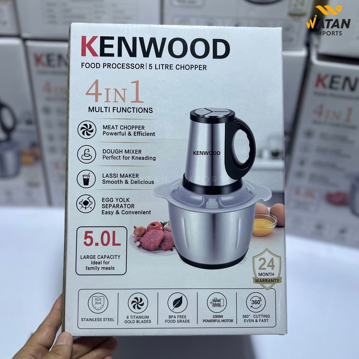 Kenwood 4-in-1 Food Processor | 5L Large Capacity | 1000W Copper Motor | 6 Titanium Gold Blades