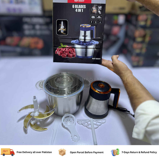 RAF Meat Chopper 3L 1000W – 304 Stainless Steel Bowl with 6 Golden Blades
