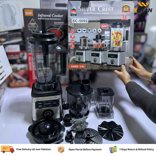 Silver Crest 8-in-1 Multi-Purpose Juicer Blender | Powerful Motor | Dry & Wet Grinder | Food Processor
