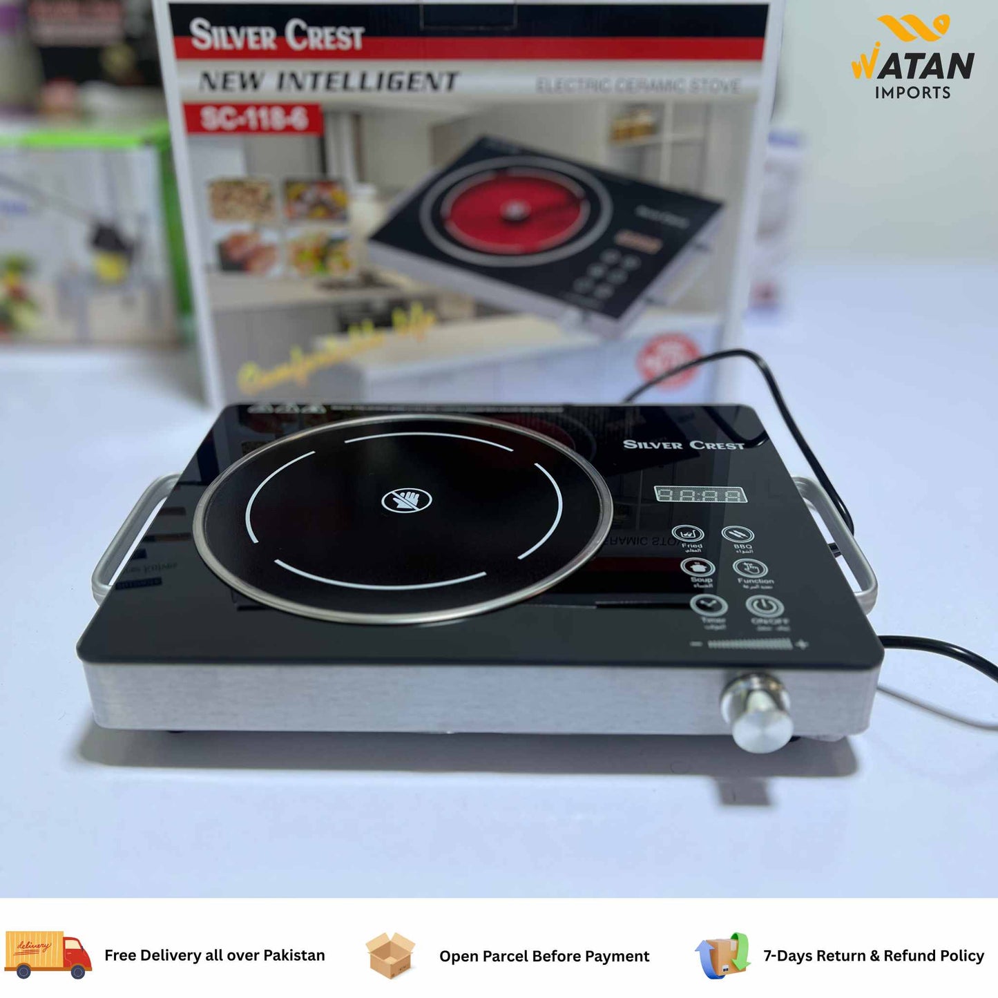Silver Crest 3500W Ceramic Cooker – Modern Ring Glass Electric Stove Cooktop for Home Use