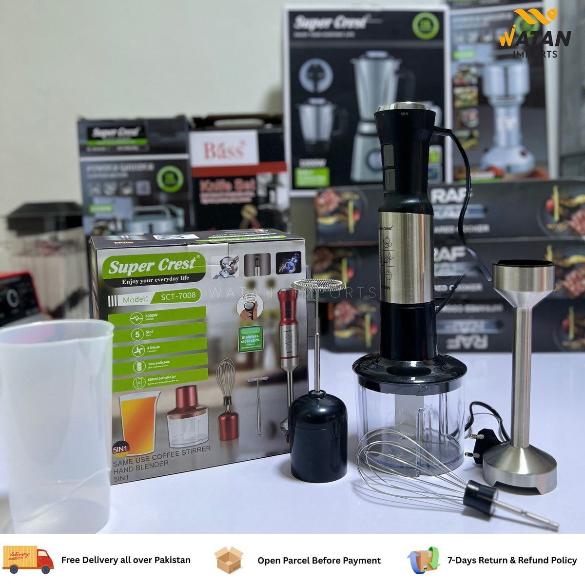 Super Crest 5-in-1 Hand Blender- Model SCT-7008 | 3000W | Stainless Steel