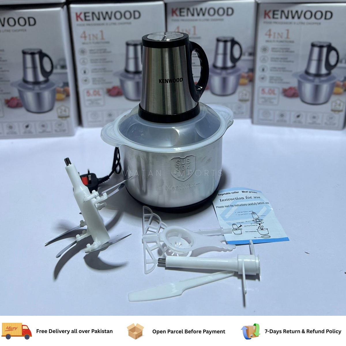 Kenwood 4-in-1 Food Processor | 5L Large Capacity | 1000W Copper Motor | 6 Titanium Gold Blades