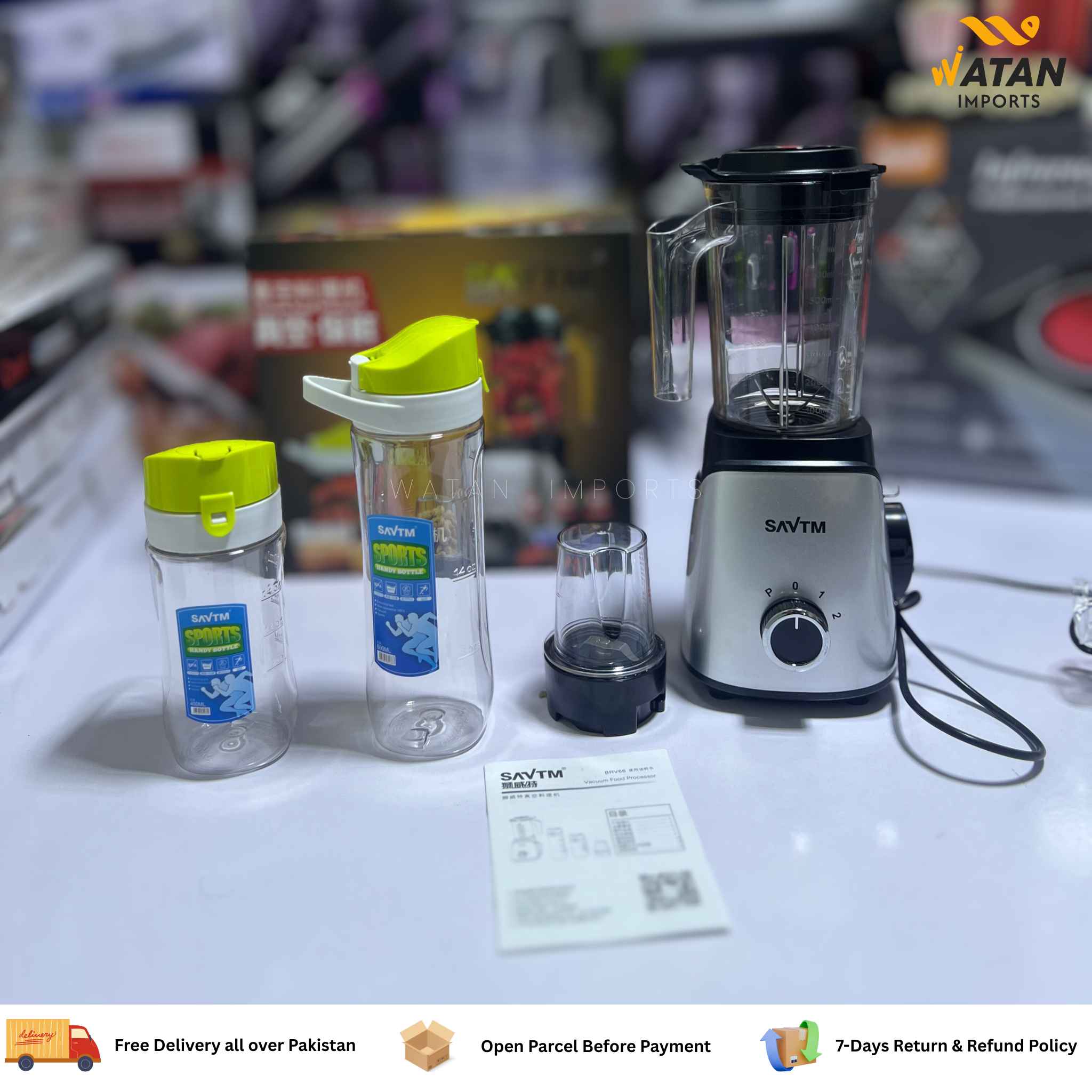 SAVTM 2 in 1 Blender & Grinder | 500W Motor | 2 BPA-Free Cups | Vacuum Cup Processor