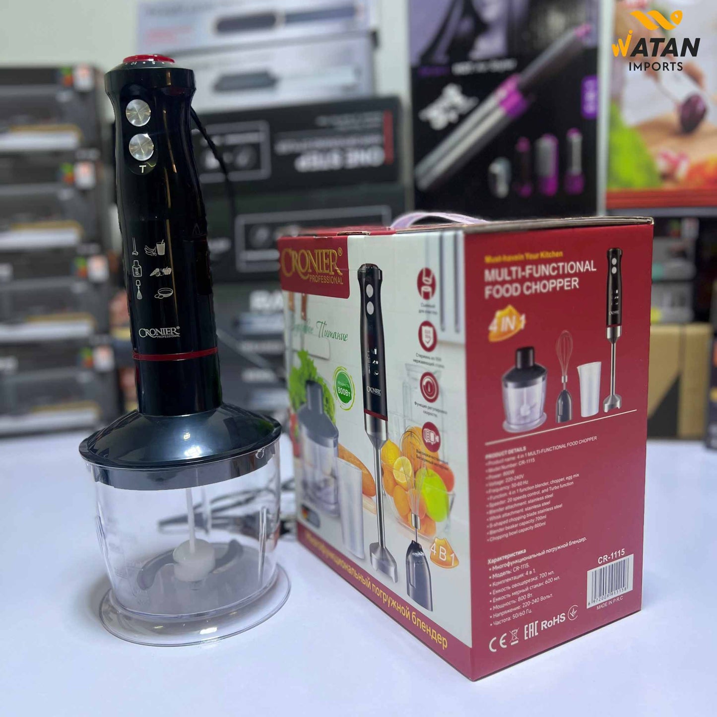 Cronier 4-in-1 Hand Blender | Multipurpose Stick Blender with Chopper, Whisk & Beaker – Powerful Kitchen Appliance