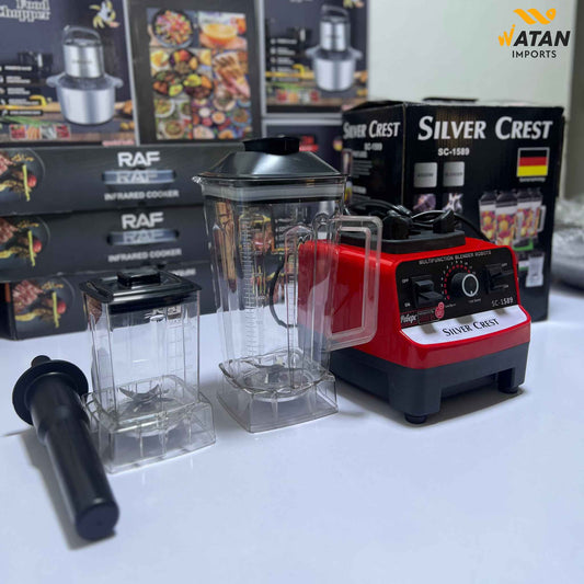 Silver Crest Heavy Duty German Powerful Blender 2 in 1 4500 Watts Power Full Motor 2.0l Large Capacity Unbreakable Jug and 600ml Chopper Multifunctional Blender for Smoothie Milkshake Juicer Ice Crusher Electric Grain Grinder 15 Rotating Speeds, Red