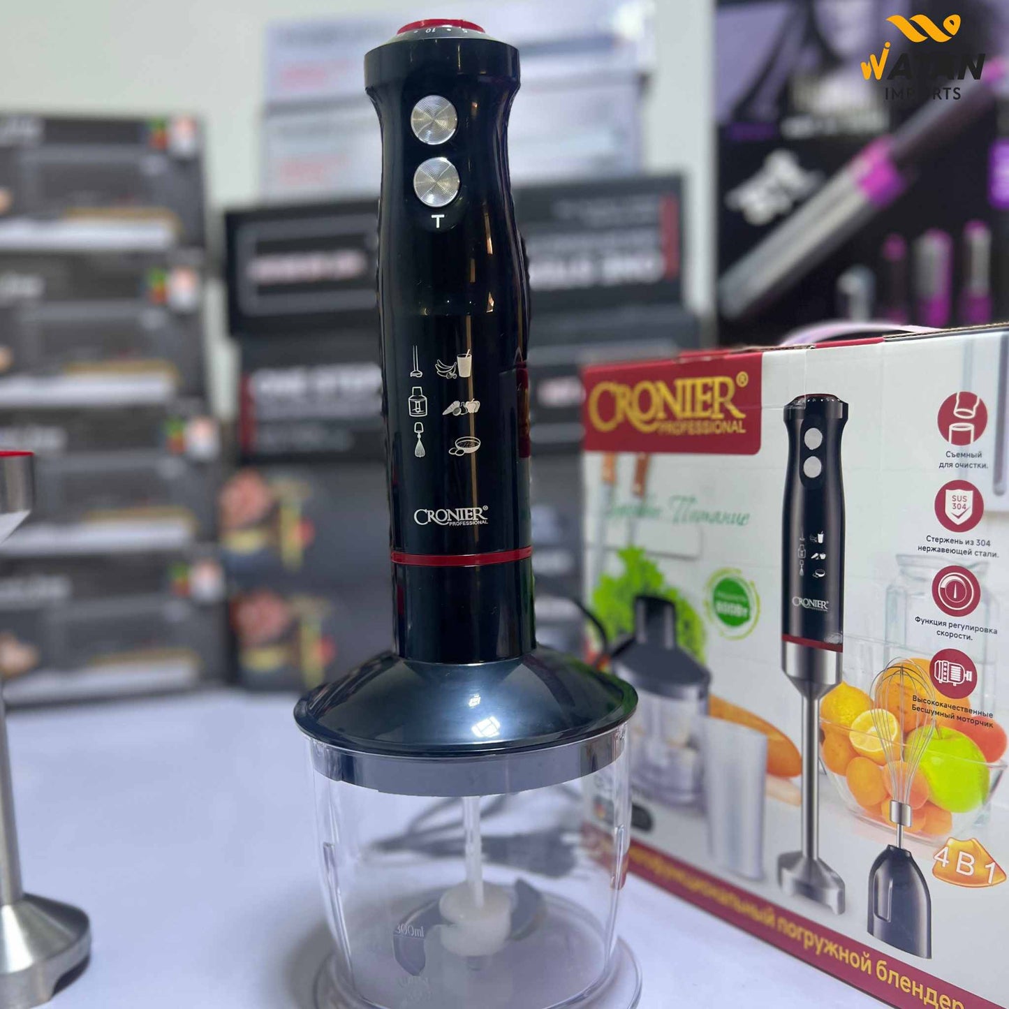 Cronier 4-in-1 Hand Blender | Multipurpose Stick Blender with Chopper, Whisk & Beaker – Powerful Kitchen Appliance