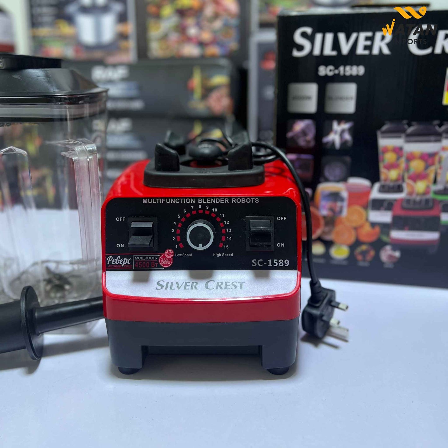 Silver Crest Heavy Duty German Powerful Blender 2 in 1 4500 Watts Power Full Motor 2.0l Large Capacity Unbreakable Jug and 600ml Chopper Multifunctional Blender for Smoothie Milkshake Juicer Ice Crusher Electric Grain Grinder 15 Rotating Speeds, Red