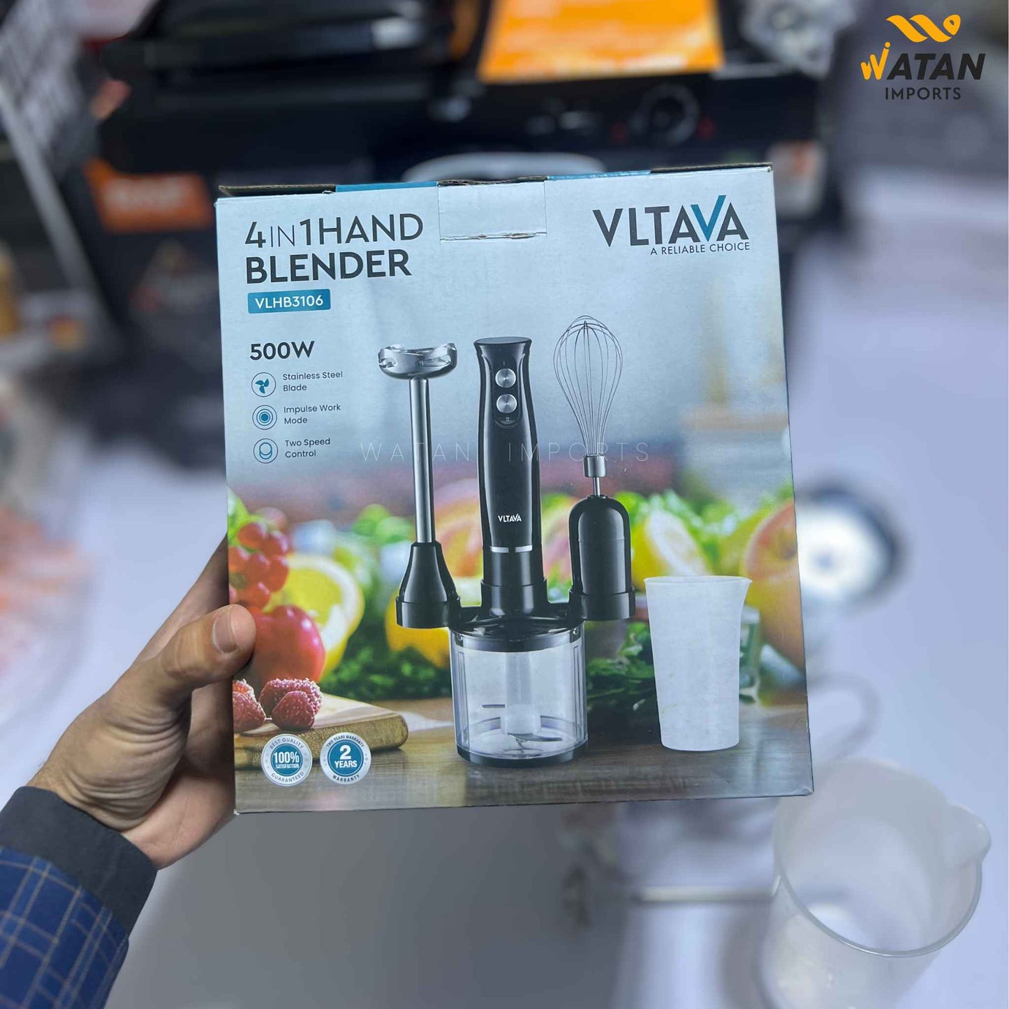 VLTAVA 4 in 1 Hand Blender | 500W Powerful Motor | Chopper, Whisk & Beaker