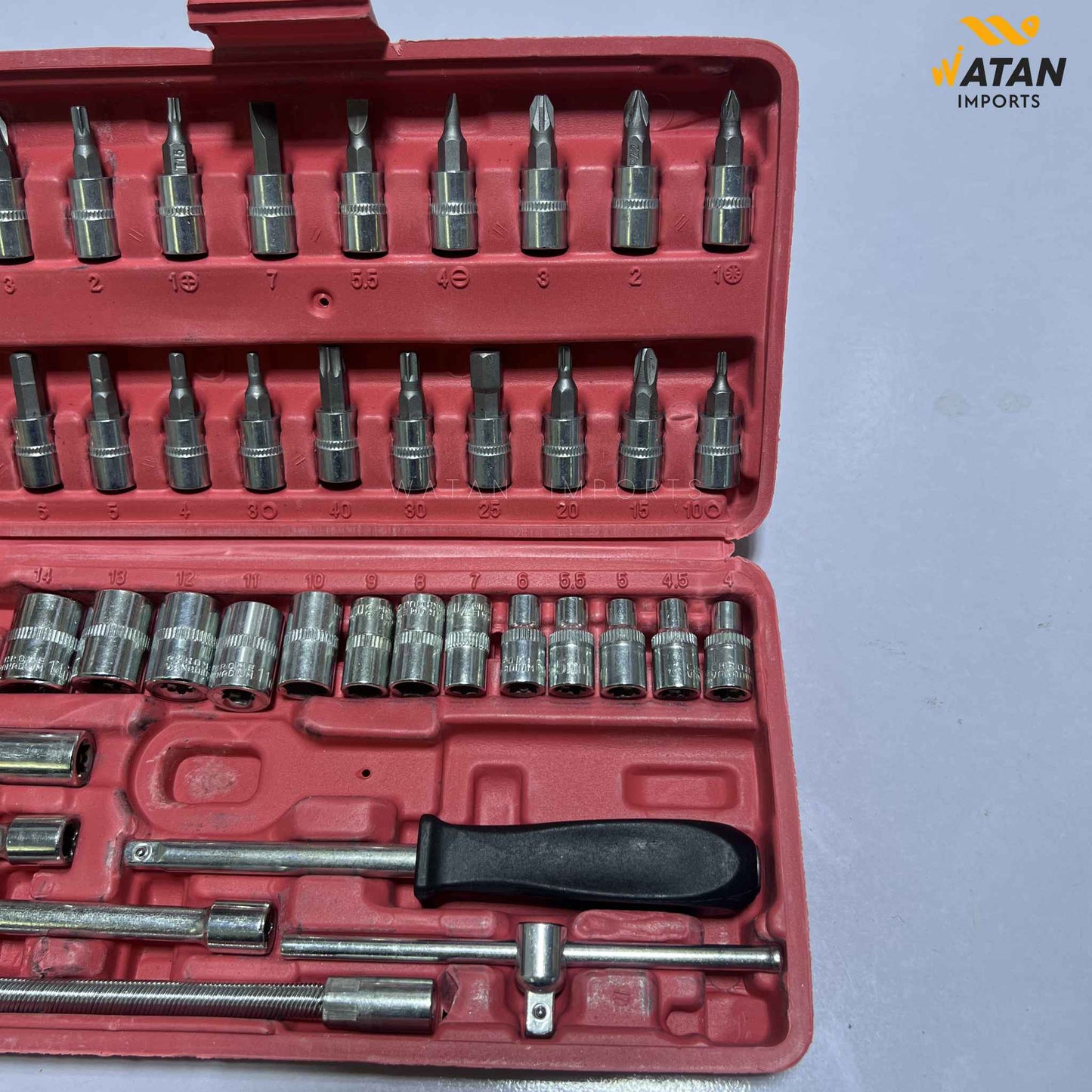 46 pcs Socket Wrench Set 1/4'Drive Metric Mechanic Tools Kit Bit Ratchet Sockets with Extension Bar for Automotive, Car, Bike, Household and Auto Repairing with Storage Case