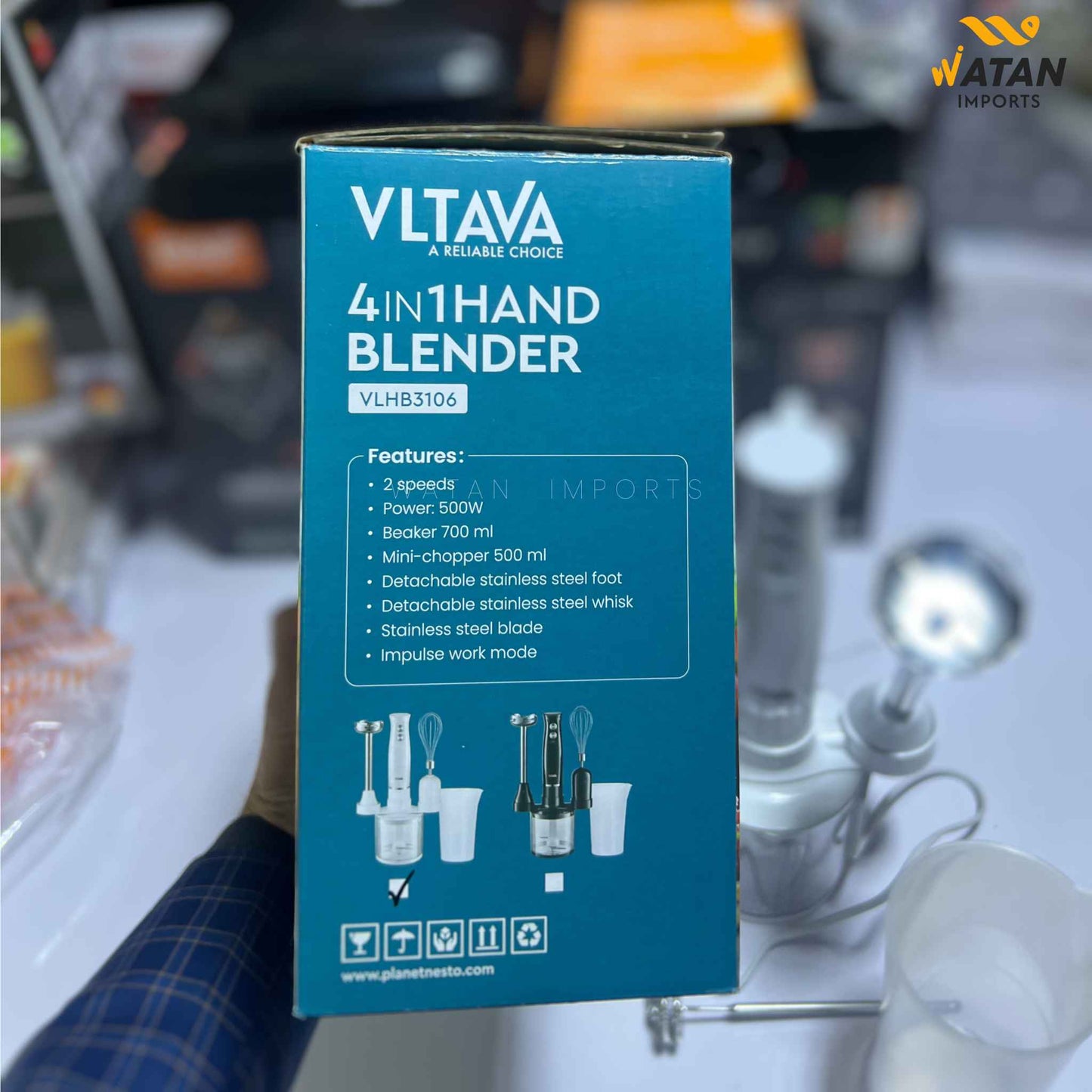 VLTAVA 4 in 1 Hand Blender | 500W Powerful Motor | Chopper, Whisk & Beaker