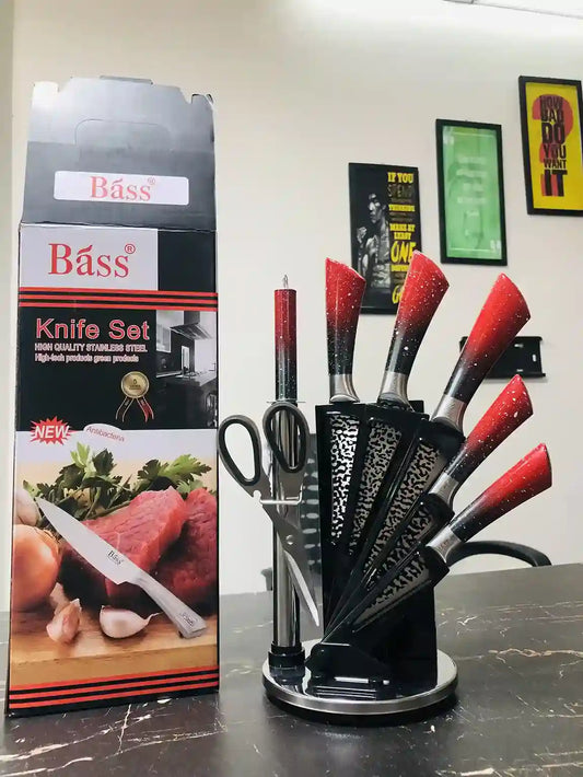 Bass Kitchen Knife Set 8 Pieces with Rotating and Folding Stand