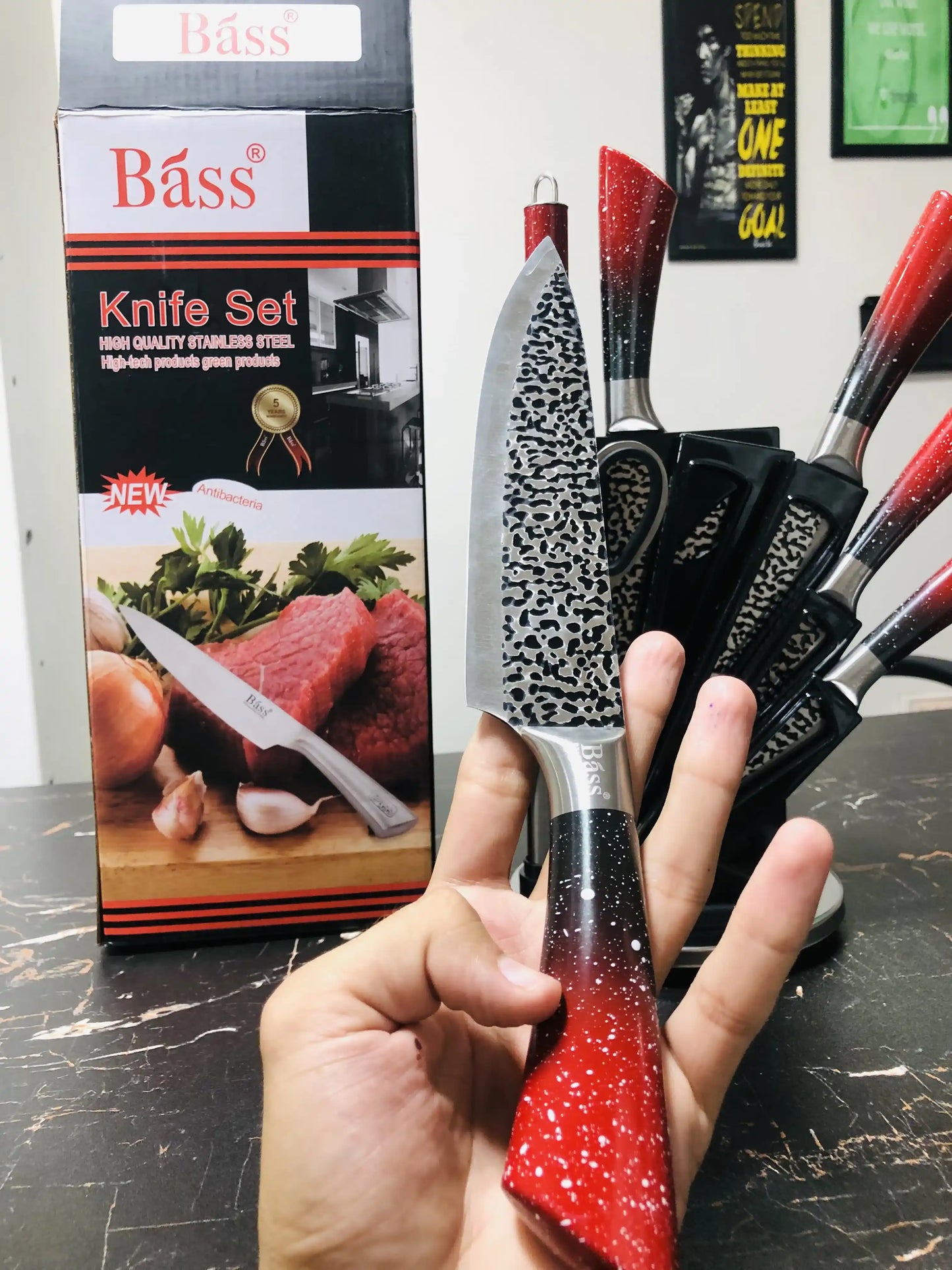 Bass Kitchen Knife Set 8 Pieces with Rotating and Folding Stand
