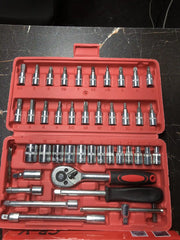 46 pcs Socket Wrench Set 1/4'Drive Metric Mechanic Tools Kit Bit Ratchet Sockets with Extension Bar for Automotive, Car, Bike, Household and Auto Repairing with Storage Case