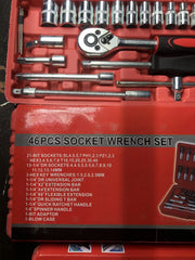 46 pcs Socket Wrench Set 1/4'Drive Metric Mechanic Tools Kit Bit Ratchet Sockets with Extension Bar for Automotive, Car, Bike, Household and Auto Repairing with Storage Case